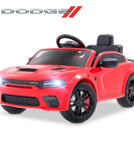 Dodge Electric Ride on Cars for Kids, 12V Licensed Dodge Charger SRT Hellcat Powered Ride on Toys with Parent Remote Control, Electric Car for Girls Boys 3-5 W/Music Player/Led Lights, Red