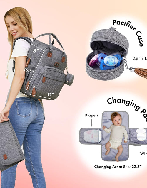 Load image into Gallery viewer, Diaper Bag Backpack with Portable Changing Pad, Pacifier Case and Stroller Straps, Large Unisex Baby Bags for Boys Girls, Multipurpose Travel Back Pack Moms Dads, Gray
