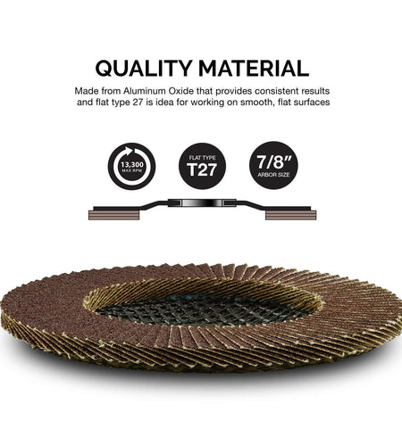 11107A 10 Pack Aluminum Oxide Flap Discs 4-1/2 for Angle Grinder, 60 Grit Flapper Wheel, Flat T27 Grinding Wheel 4.5 Inch Flap Disc, 7/8" Arbor Grinding Disc, Wood & Metal Sanding