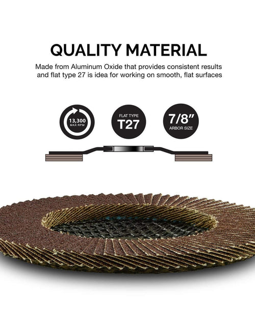 Load image into Gallery viewer, 11107A 10 Pack Aluminum Oxide Flap Discs 4-1/2 for Angle Grinder, 60 Grit Flapper Wheel, Flat T27 Grinding Wheel 4.5 Inch Flap Disc, 7/8" Arbor Grinding Disc, Wood &amp; Metal Sanding
