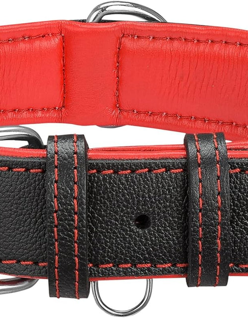 Load image into Gallery viewer, Riparo Genuine Leather Padded Dog Heavy Duty K-9 Adjustable Collar (XXL: 2” Wide for 26” - 29” Neck, Black/Red Thread)

