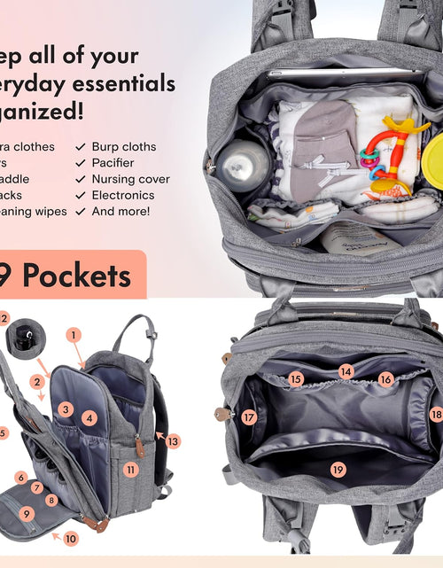 Load image into Gallery viewer, Diaper Bag Backpack with Portable Changing Pad, Pacifier Case and Stroller Straps, Large Unisex Baby Bags for Boys Girls, Multipurpose Travel Back Pack Moms Dads, Gray
