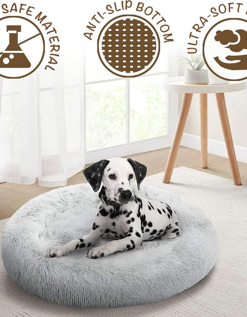Load image into Gallery viewer, Donut Dog Bed Faux Fur Fluffy Calming Sofa for Large Dogs, Soft &amp; Plush anti Anxiety Pet Couch for Dogs, Machine Washable Coco Pet Bed with Non-Slip Bottom, 36"X36"X8" Ivory
