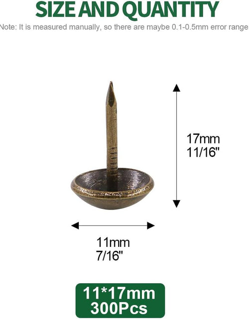 Load image into Gallery viewer, 300Pcs [ 7/16" in Diameter] Antique Upholstery Tacks Furniture Nails Pins Kit for Upholstered Furniture Cork Board or DIY Projects - Bronze
