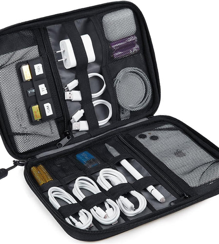 Electronics Organizer Travel Case, Small Cable Organizer Bag for Travel Essentials, Travel Tech Organizer as Travel Accessories, Cord Organizer for Phone, Power Bank, SD Card, Black
