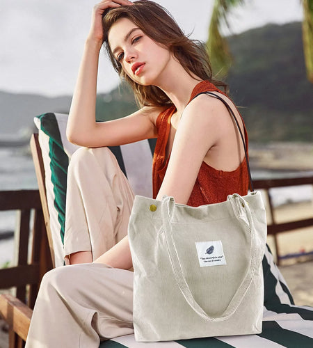 Corduroy Tote Bag Large for Women Girl Lady Canvas Shoulder Cord Purse and Handbags with Inner Pocket