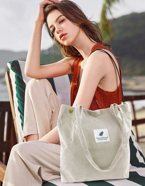 Load image into Gallery viewer, Corduroy Tote Bag Large for Women Girl Lady Canvas Shoulder Cord Purse and Handbags with Inner Pocket
