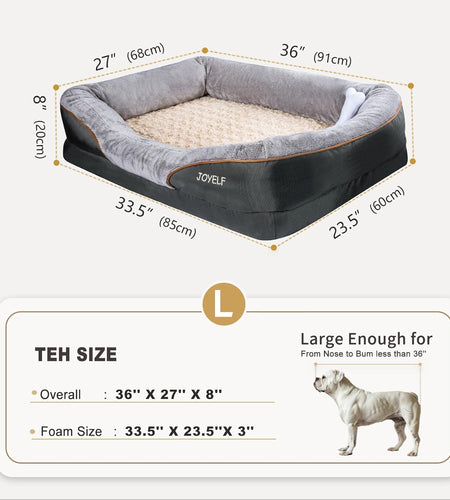 Large Memory Foam Dog Bed, Orthopedic Dog Bed & Sofa with Removable Washable Cover and Squeaker Toy as Gift