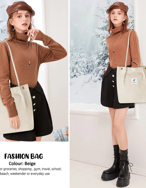 Load image into Gallery viewer, Corduroy Tote Bag Large for Women Girl Lady Canvas Shoulder Cord Purse and Handbags with Inner Pocket

