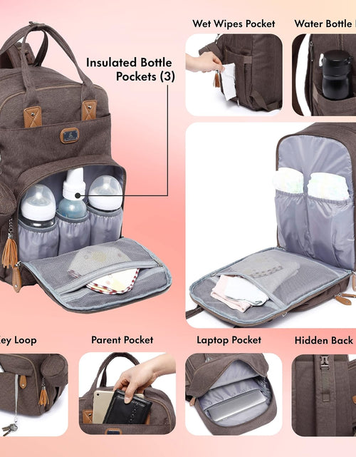 Load image into Gallery viewer, Diaper Bag Backpack with Portable Changing Pad, Pacifier Case and Stroller Straps, Large Unisex Baby Bags for Boys Girls, Multipurpose Travel Back Pack Moms Dads, Brown
