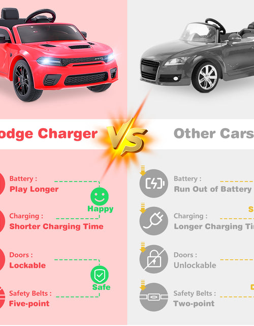 Load image into Gallery viewer, Dodge Electric Ride on Cars for Kids, 12V Licensed Dodge Charger SRT Hellcat Powered Ride on Toys with Parent Remote Control, Electric Car for Girls Boys 3-5 W/Music Player/Led Lights, Red
