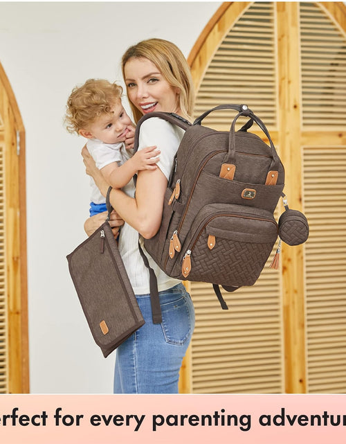 Load image into Gallery viewer, Diaper Bag Backpack with Portable Changing Pad, Pacifier Case and Stroller Straps, Large Unisex Baby Bags for Boys Girls, Multipurpose Travel Back Pack Moms Dads, Brown
