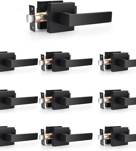 10 Pack| Matte Black Passage Door Levers Interior Heavy Duty Square Door Handles, Hall/Closet Non-Locking Door Levers for Pantry Utility Room, Contractor Pack