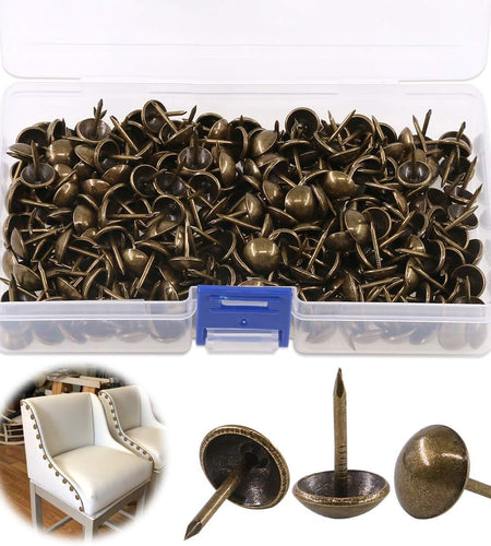 300Pcs [ 7/16" in Diameter] Antique Upholstery Tacks Furniture Nails Pins Kit for Upholstered Furniture Cork Board or DIY Projects - Bronze