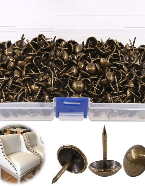 Load image into Gallery viewer, 300Pcs [ 7/16" in Diameter] Antique Upholstery Tacks Furniture Nails Pins Kit for Upholstered Furniture Cork Board or DIY Projects - Bronze
