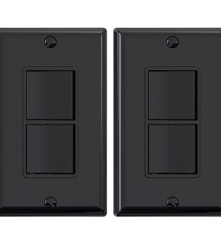 Decorator Double Rocker Light Switch, Two Single Pole Electrical Paddle Switch, 15A, 125V, In-Wall On/Off Switch, Self-Grounding, Wall Plate Is Included, UL Listed (1 Pack, Glossy Black)