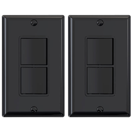 Decorator Double Rocker Light Switch, Two Single Pole Electrical Paddle Switch, 15A, 125V, In-Wall On/Off Switch, Self-Grounding, Wall Plate Is Included, UL Listed (1 Pack, Glossy Black)