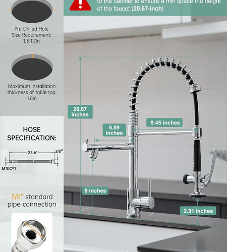 Chrome Kitchen Faucet with Sprayer,Commercial Single Handle Pull down Kitchen Sink Faucet