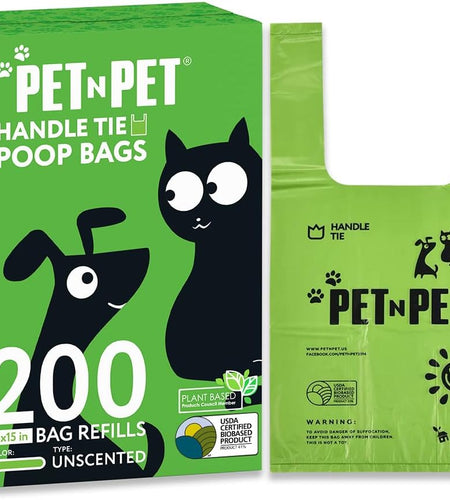 Poop Bags Unscented | Dog Poop Bags with Tie Handles | USDA Certified 38% Biobased Dog Waste Bags | Cat Poop Bags | Durable Dog Bags for Poop | Easy Dispensing 200 Counts Poop Bags for Dogs
