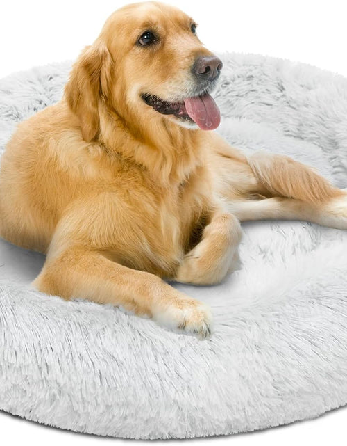 Load image into Gallery viewer, Donut Dog Bed Faux Fur Fluffy Calming Sofa for Large Dogs, Soft &amp; Plush anti Anxiety Pet Couch for Dogs, Machine Washable Coco Pet Bed with Non-Slip Bottom, 36"X36"X8" Ivory
