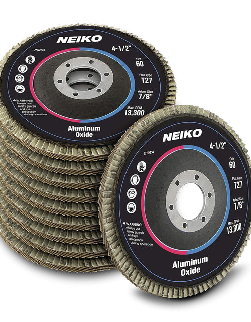 Load image into Gallery viewer, 11107A 10 Pack Aluminum Oxide Flap Discs 4-1/2 for Angle Grinder, 60 Grit Flapper Wheel, Flat T27 Grinding Wheel 4.5 Inch Flap Disc, 7/8" Arbor Grinding Disc, Wood &amp; Metal Sanding
