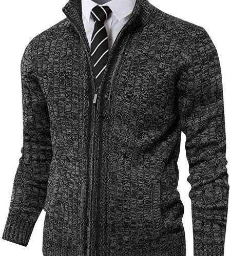 Men'S Cardigan Sweaters Full Zip up Stand Collar Slim Fit Casual Knitted Sweater with 2 Front Pockets