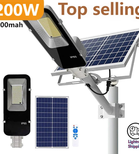 200W Powerful Solar Light Outdoor Solar Street Light 6000Mah Waterproof Automatic Dusk to Dawn Street Light for Garage Garden