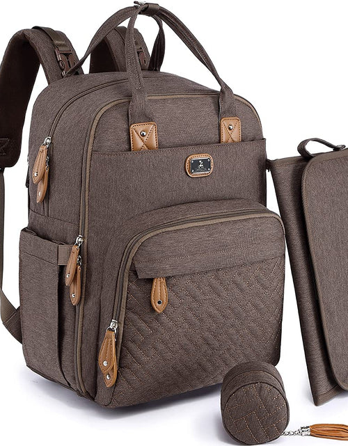 Load image into Gallery viewer, Diaper Bag Backpack with Portable Changing Pad, Pacifier Case and Stroller Straps, Large Unisex Baby Bags for Boys Girls, Multipurpose Travel Back Pack Moms Dads, Brown
