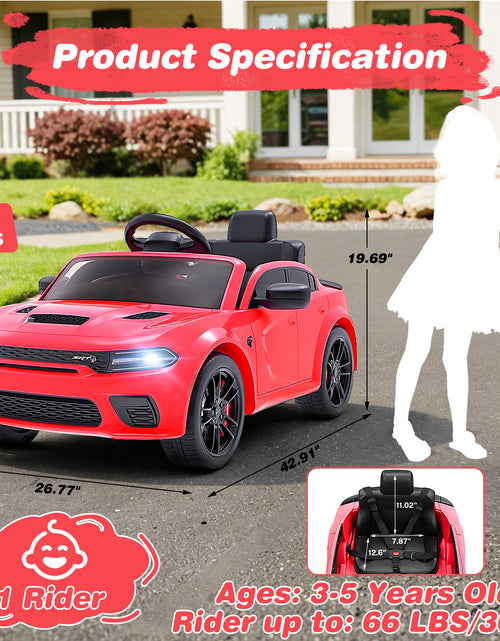 Load image into Gallery viewer, Dodge Electric Ride on Cars for Kids, 12V Licensed Dodge Charger SRT Hellcat Powered Ride on Toys with Parent Remote Control, Electric Car for Girls Boys 3-5 W/Music Player/Led Lights, Red
