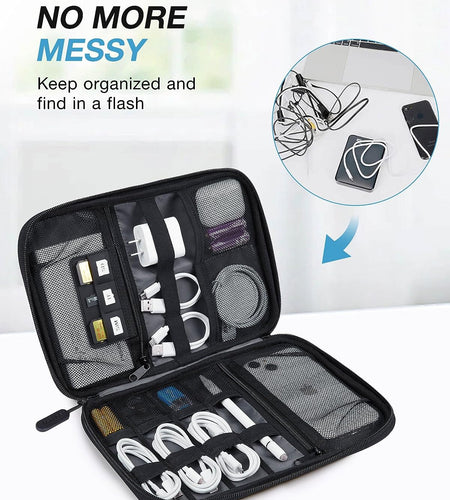 Electronics Organizer Travel Case, Small Cable Organizer Bag for Travel Essentials, Travel Tech Organizer as Travel Accessories, Cord Organizer for Phone, Power Bank, SD Card, Black