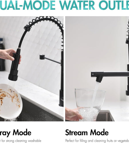 Kitchen Faucet,Kitchen Faucets with Pull down Sprayer  Commercial Style Single Handle Matte Black Kitchen Faucet with Sprayer
