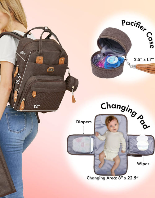 Load image into Gallery viewer, Diaper Bag Backpack with Portable Changing Pad, Pacifier Case and Stroller Straps, Large Unisex Baby Bags for Boys Girls, Multipurpose Travel Back Pack Moms Dads, Brown

