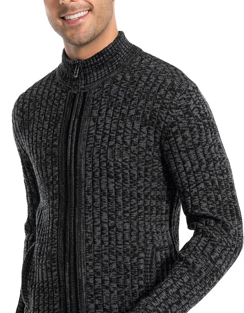 Load image into Gallery viewer, Men'S Cardigan Sweaters Full Zip up Stand Collar Slim Fit Casual Knitted Sweater with 2 Front Pockets
