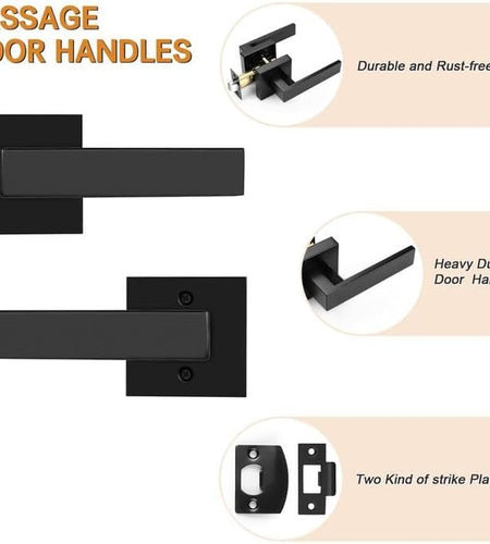 10 Pack| Matte Black Passage Door Levers Interior Heavy Duty Square Door Handles, Hall/Closet Non-Locking Door Levers for Pantry Utility Room, Contractor Pack