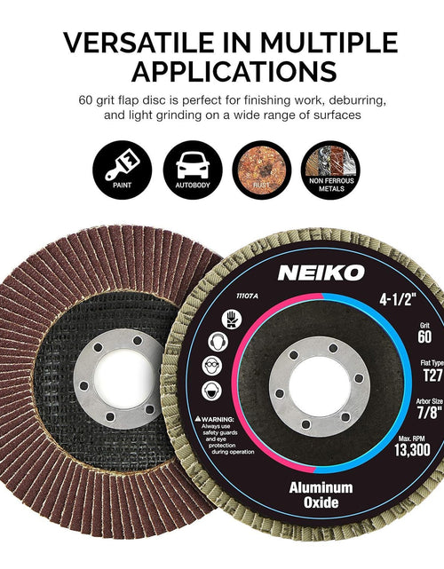 Load image into Gallery viewer, 11107A 10 Pack Aluminum Oxide Flap Discs 4-1/2 for Angle Grinder, 60 Grit Flapper Wheel, Flat T27 Grinding Wheel 4.5 Inch Flap Disc, 7/8" Arbor Grinding Disc, Wood &amp; Metal Sanding
