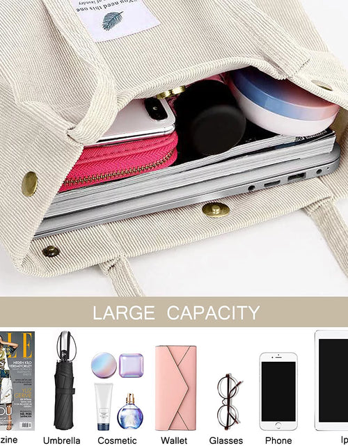 Load image into Gallery viewer, Corduroy Tote Bag Large for Women Girl Lady Canvas Shoulder Cord Purse and Handbags with Inner Pocket

