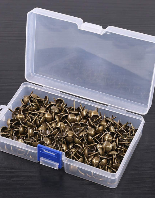 Load image into Gallery viewer, 300Pcs [ 7/16" in Diameter] Antique Upholstery Tacks Furniture Nails Pins Kit for Upholstered Furniture Cork Board or DIY Projects - Bronze

