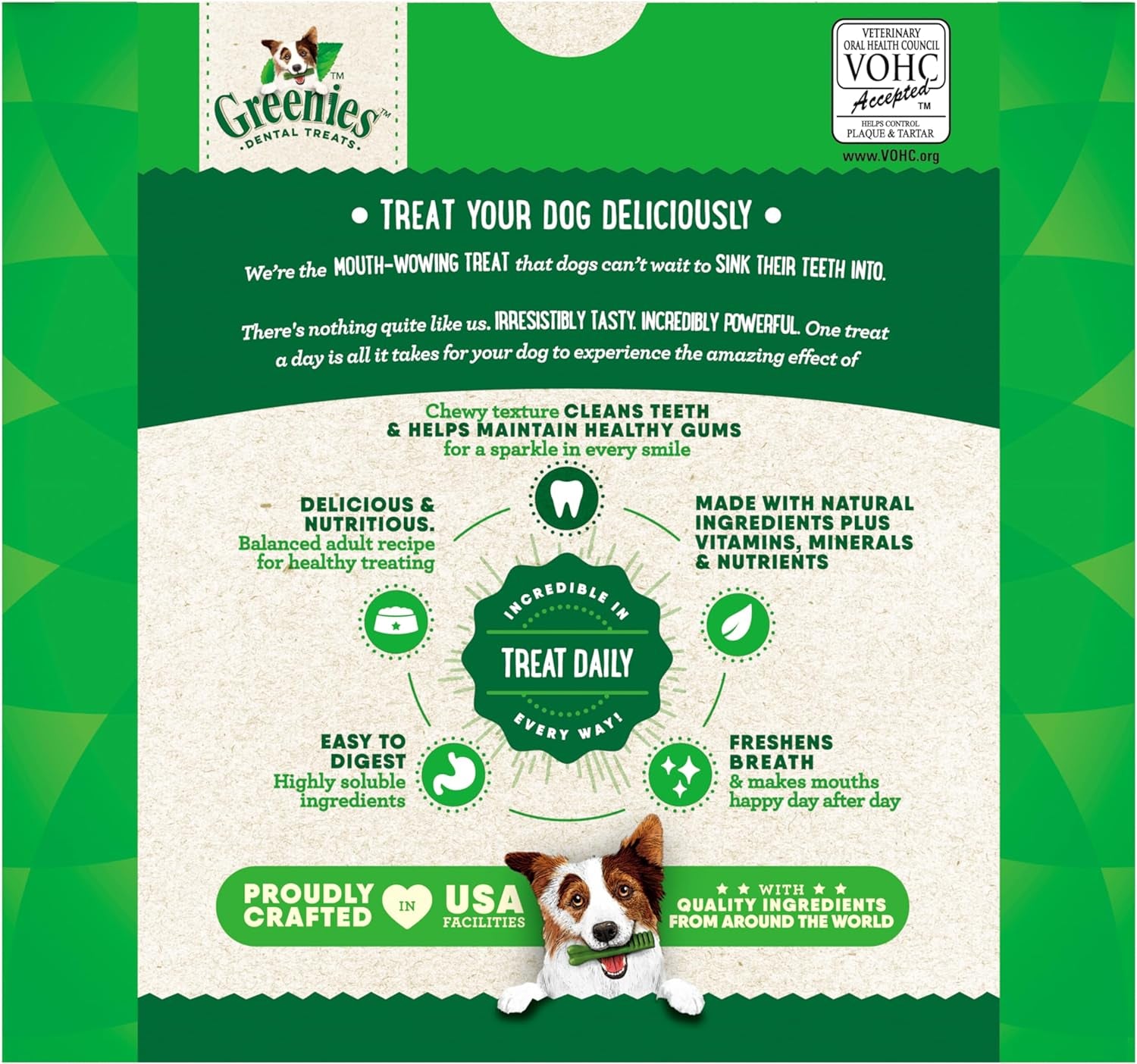 Original Petite Natural Dog Dental Care Chews Oral Health Dog Treats, 36 Ounce Pack (60 Treats)