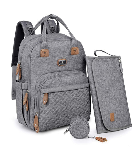 Diaper Bag Backpack with Portable Changing Pad, Pacifier Case and Stroller Straps, Large Unisex Baby Bags for Boys Girls, Multipurpose Travel Back Pack Moms Dads, Gray