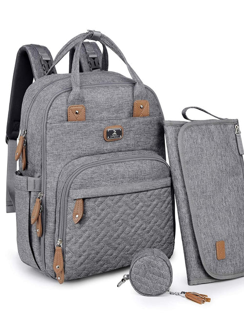 Load image into Gallery viewer, Diaper Bag Backpack with Portable Changing Pad, Pacifier Case and Stroller Straps, Large Unisex Baby Bags for Boys Girls, Multipurpose Travel Back Pack Moms Dads, Gray
