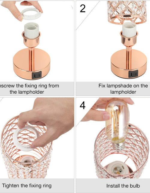 Load image into Gallery viewer, Crystal Table Lamp, Rose Gold Lamp with USB C+A Ports, 3 Way Dimmable Light with Crystal Lampshade, Bedside Lamp Small Touch Light for Living Room Bedroom Home, Charge Phone (Bulb Included)
