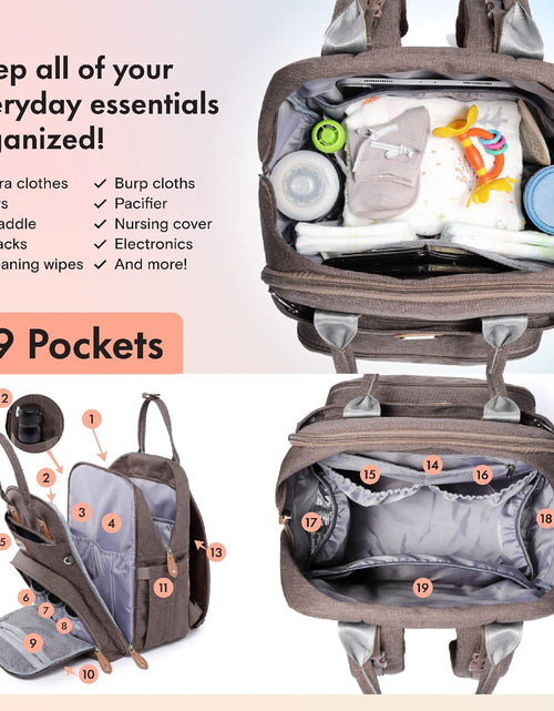 Load image into Gallery viewer, Diaper Bag Backpack with Portable Changing Pad, Pacifier Case and Stroller Straps, Large Unisex Baby Bags for Boys Girls, Multipurpose Travel Back Pack Moms Dads, Brown
